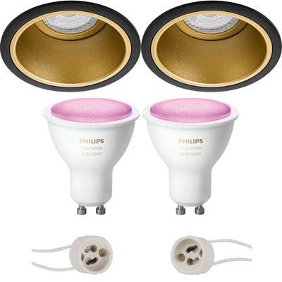 Philips Hue LED Spot Set GU10 - Mat Zwart/Goud - Inbouw Ø90mm - Bluetooth