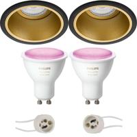 Philips Hue LED Spot Set GU10 - Mat Zwart/Goud - Inbouw Ø90mm - Bluetooth - thumbnail