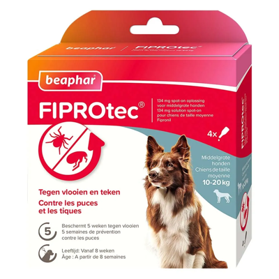 Beaphar Fiprotec Spot-On voor honden van 10 tot 20 kg 8 pipetten