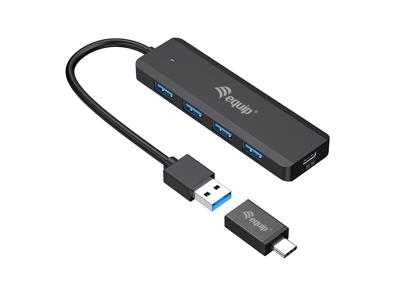 Equip 4-Port-USB-3.2 Gen 1-Hub und Adapter für USB-C USB-C (USB 3.2 Gen 2) multiport hub 5 poorten Zwart Equip 4-Port-USB-3.2 Gen 1-Hub und Adapter für USB-C USB-C (USB 3.2 Gen 2) multiport hub 5 poorten Zwart