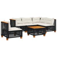 6-delige Loungeset met kussens poly rattan zwart - thumbnail