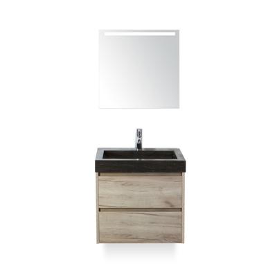 Dante Badmeubelset 60 cm - Craft Oak - Wastafel Hardsteen Wit Lucca - met Sence Spiegel