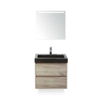 Dante Badmeubelset 60 cm - Craft Oak - Wastafel Hardsteen Wit Lucca - met Sence Spiegel - thumbnail