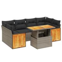 7-delige Loungeset met kussens poly rattan grijs - thumbnail