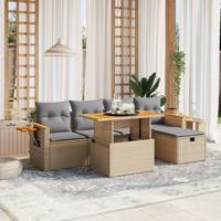 6-delige Loungeset met kussens poly rattan beige - thumbnail