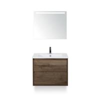 Porto Badmeubelset 70 cm - Tabacco - Keramische Wastafel Wit Slim - met Sence Spiegel - thumbnail