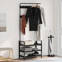 Kapstok met plank Zwart eiken 75 x 34 x 184 cm Bewerkt hout - thumbnail