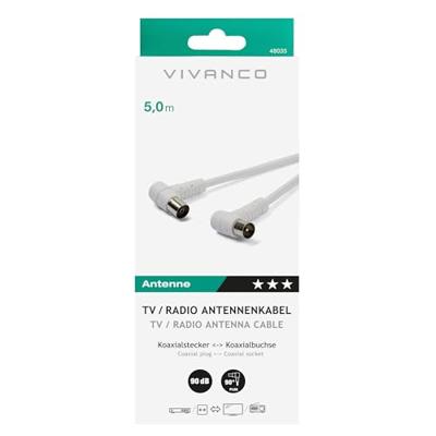 Vivanco Antenne Aansluitkabel [1x Antennestekker 75 Ω - 1x Antennebus 75 Ω] 5.00 m 90 dB Wit