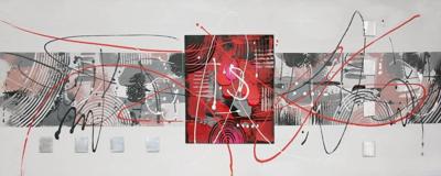 Schilderij - Handgeschilderd - Abstract 6, 150x60cm