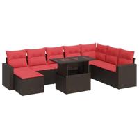 9-delige Loungeset met kussens poly rattan acacia bruin - thumbnail