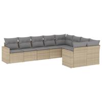 9-delige Loungeset met kussens poly rattan beige - thumbnail