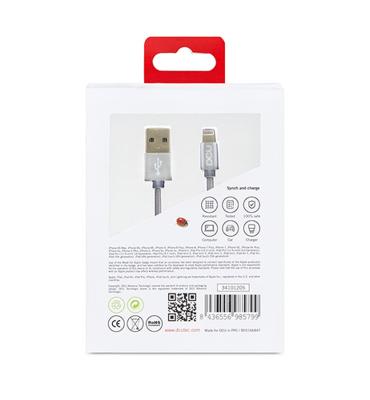 Dcu tecnologic Oplaadkabel Lightning-kabel goedgekeurd Apple inc. USB 2.0 compatibel met iPhone, iPad, iPod aluminium 1m zilver
