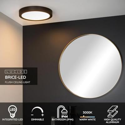 Lucide BRICE-LED - Plafonnière Badkamer - Ø 30 cm - LED Dimb. - 1x30W 3000K - IP44 - Zwart