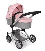 Combi-poppenwagen Linus Plus - Melange Grijs Roze - thumbnail