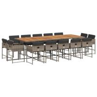 15-delige Tuinset met kussens poly rattan grijs - thumbnail