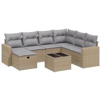 8-delige Loungeset met kussens poly rattan gemengd beige - thumbnail
