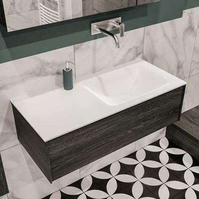 Lush onderkast 100cm in kleur ANTRACITE met 1 lade Push tot open geschikt voor rechtse wastafel. Compleet met solid surface wastafel cloud M35134met 0 kraangat(en) Lush onderkast 100cm in kleur ANTRACITE met 1 lade Push tot open geschikt voor rechtse wastafel. Compleet met solid surface wastafel cloud M35134met 0 kraangat(en)