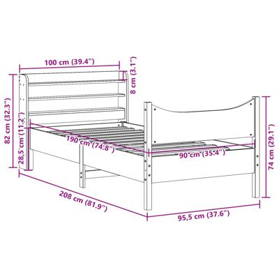 Bedframe met hoofdbord massief grenenhout 150x200 cm