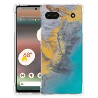 Google Pixel 6A Anti-Shock Hoesje Marble Blue Gold - thumbnail