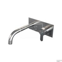 Inbouw Wastafelmengkraan Brauer Brushed Edition Coldstart Gebogen Uitloop Korte Platte Hendel Rechts Geborsteld RVS PVD Met Afdekplaat - thumbnail