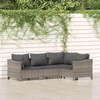 4-delige Loungeset poly rattan met kussens grijs - thumbnail