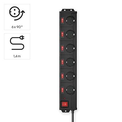 Hama Stekkerdoos, 6-voudig, overspanningsbev., 90 , ind. schakelbaar,1,4m Kabel Zwart - thumbnail