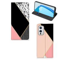 OnePlus 9 Stand Case Zwart Roze Vormen - thumbnail