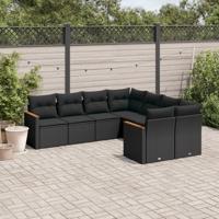 8-delige Loungeset met kussens poly rattan zwart - thumbnail