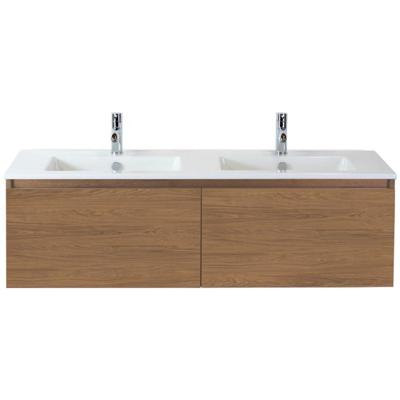 Frozen Badmeubelset 140 cm - Greeplijst in Kleur - Honey - Keramische Wastafel Wit 2 Kraangaten