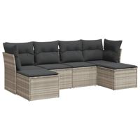 6-delige Loungeset met kussens poly rattan lichtgrijs - thumbnail