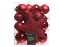 Decoris kerstballen Plastic mix+piek 33st kerstrood - thumbnail
