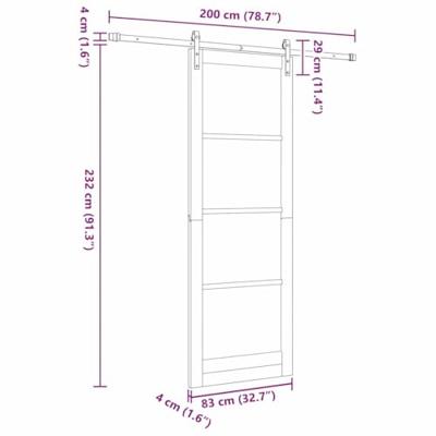 schuifdeur met beslag 83x232 cm massief grenenhout