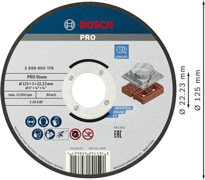 Bosch Accessoires Doorslijpschijf recht Standard for Stone C 30 S BF, 125 mm, 22,23 mm, 3,0 mm 1 stuks - 2608603178