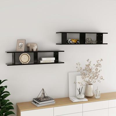 VidaXL Wandschappen 2 st 90x18x20 cm bewerkt hout zwart