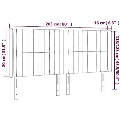 Hoofdbord met randen 203x16x118/128 cm stof donkergrijs - thumbnail