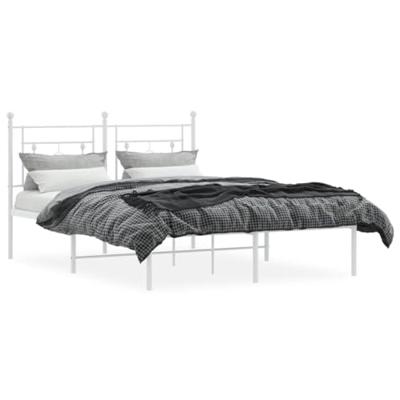 Bedframe met hoofdbord metaal wit 135x190 cm
