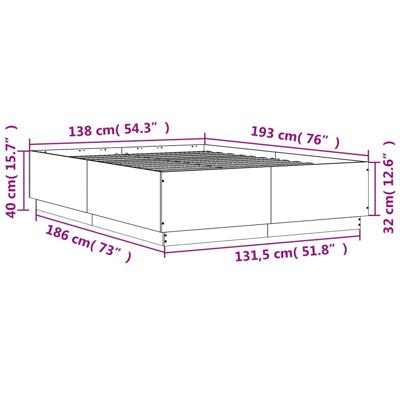 Bedframe bewerkt hout gerookt eikenkleurig 135x190 cm