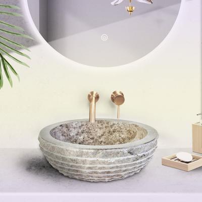 Waskom BWS Stone Rond 35x35x15 cm Gepolijst Natuurmarmer Grijs Waskom BWS Stone Rond 35x35x15 cm Gepolijst Natuurmarmer Grijs