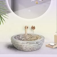 Waskom BWS Stone Rond 35x35x15 cm Gepolijst Natuurmarmer Grijs - thumbnail