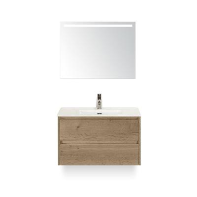Dante Badmeubelset 80 cm - Natuur Eiken - Keramische Wastafel Wit Cover - met Sence Spiegel
