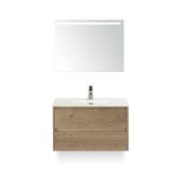 Dante Badmeubelset 80 cm - Natuur Eiken - Keramische Wastafel Wit Cover - met Sence Spiegel - thumbnail