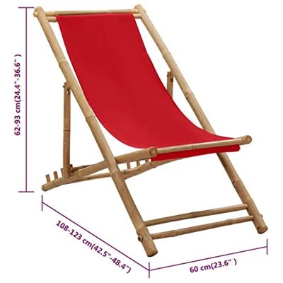 VidaXL Ligstoel bamboe en canvas rood