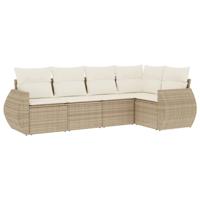 5-delige Loungeset met kussens poly rattan beige - thumbnail