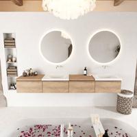 MONDIAZ BUKLA 240cm badmeubel met module 60 links kleur Washed Oak met 4 lades. Wastafel CLOUD dubbel 0 kraangaten kleur Talc. - thumbnail