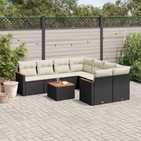 9-delige Loungeset met kussens poly rattan zwart - thumbnail