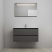 On-Line Badkamermeubelset - 100 cm - Voorgemonteerd - Porseleinen Wastafel - 1 Kraangat - Spiegel met LED-Verlichting - Mat Antraciet - thumbnail