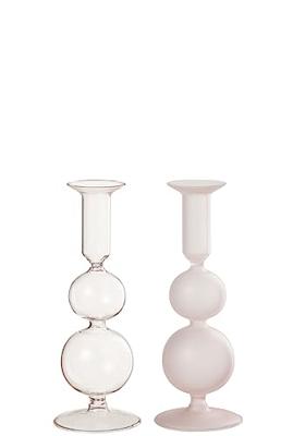 J-Line kaarshouder Ballen - glas - transparant|lichtroze - 2 stuks