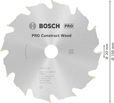 Bosch Accessoires Cirkelzaagblad Construct Wood 150 x 20/16 x 2,4 mm, 12 1st - 2608641199 Bosch Accessoires Cirkelzaagblad Construct Wood 150 x 20/16 x 2,4 mm, 12 1st - 2608641199