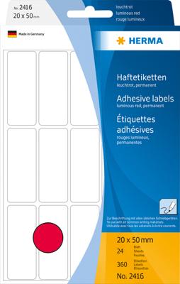 Etiket herma 2416 20x50mm fluor rood 360st Etiket herma 2416 20x50mm fluor rood 360st