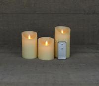 Kaars wax rustiek bewegende vlam 3 stuks 7,5x10 12,5 15 cm ivoor afstandsbediening Anna's Collection - Annas collection - thumbnail